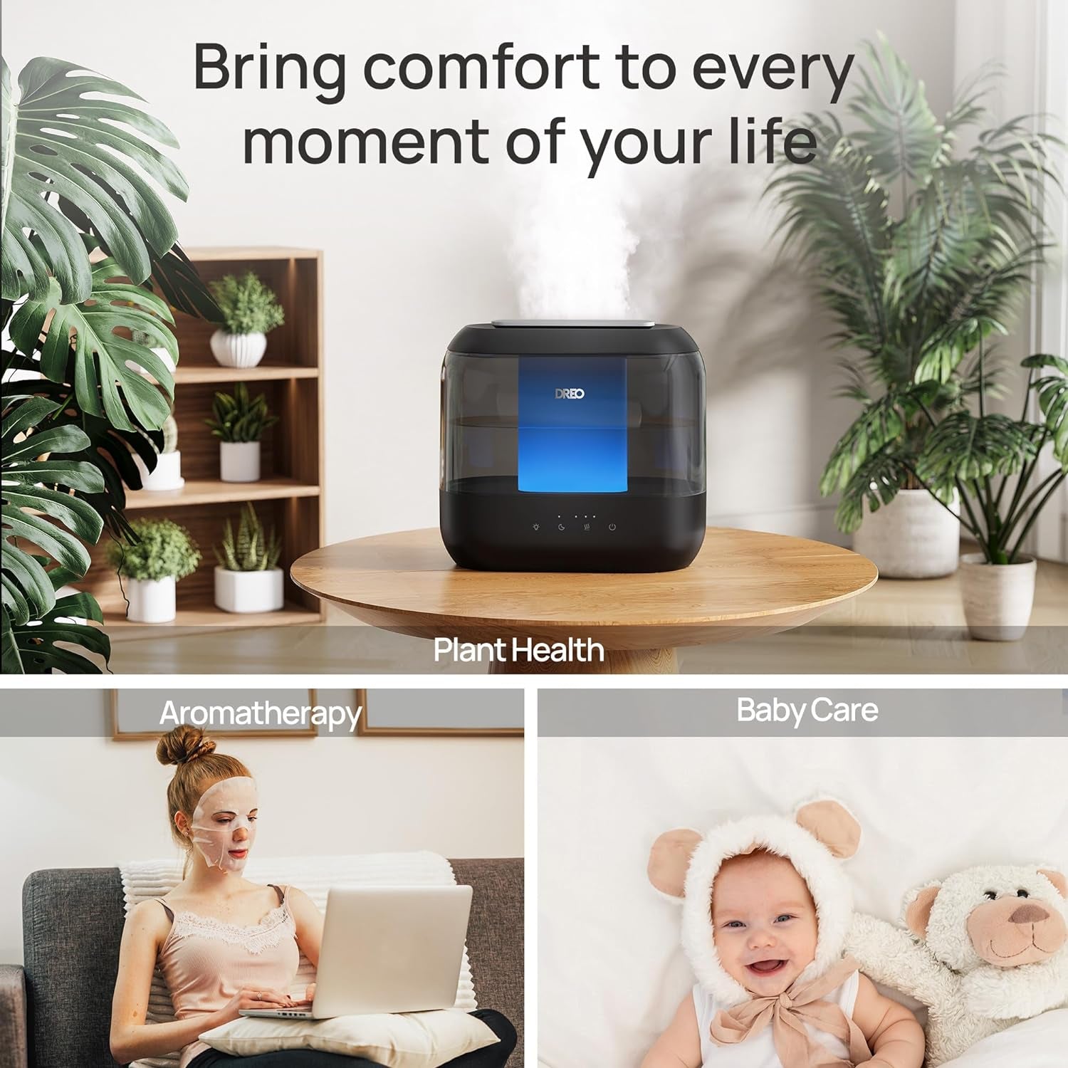 Humidifiers for Bedroom, Top Fill 4L Supersized Cool Mist Humidifier with Oil Diffuser and Nightlight, 32H Runtime, Quiet Ultrasonic Humidifiers for Home, Large Room, Baby Nursery and Plants