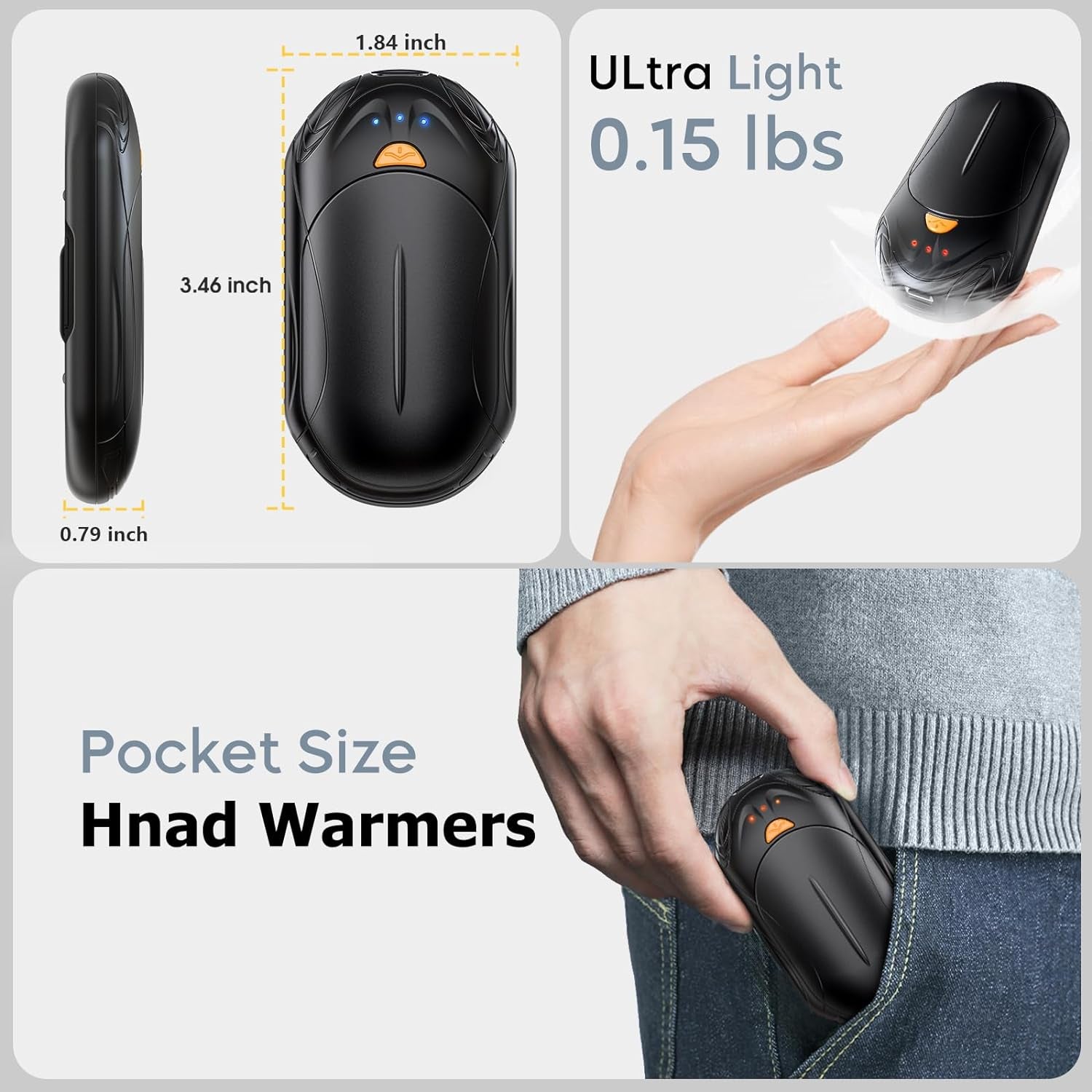 AI Hand Warmers Rechargeable 2 Pack, 6000Mah Electric Hand Warmers, AI Smart Chips 20Hrs Long Safe Heat, Portable Pocket Heater, Gifts for Christmas, Outdoor, Golf, Hunting, Camping Accessories