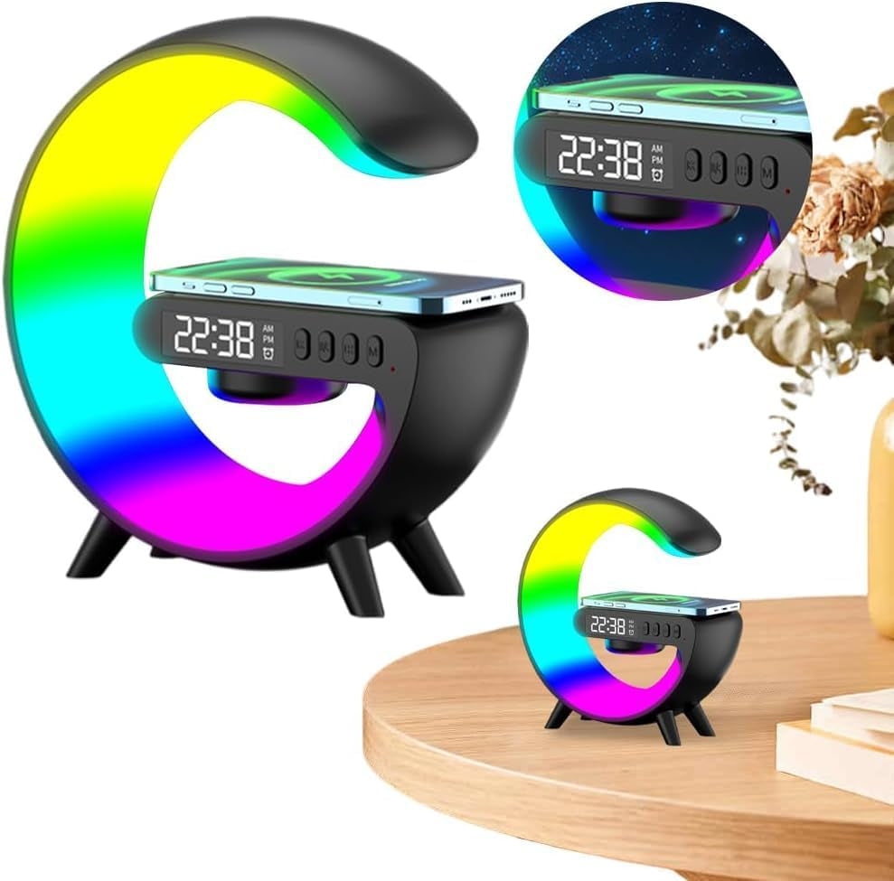 Bluetooth Speaker, Portable Wireless Speaker with Wireless Phone Charger, LED Table Lamp for Bedroom Rechargeable Bluetooth Speakers Table Lamp for Living Room Atmosphere Decor, Mood Lighting/Gifts