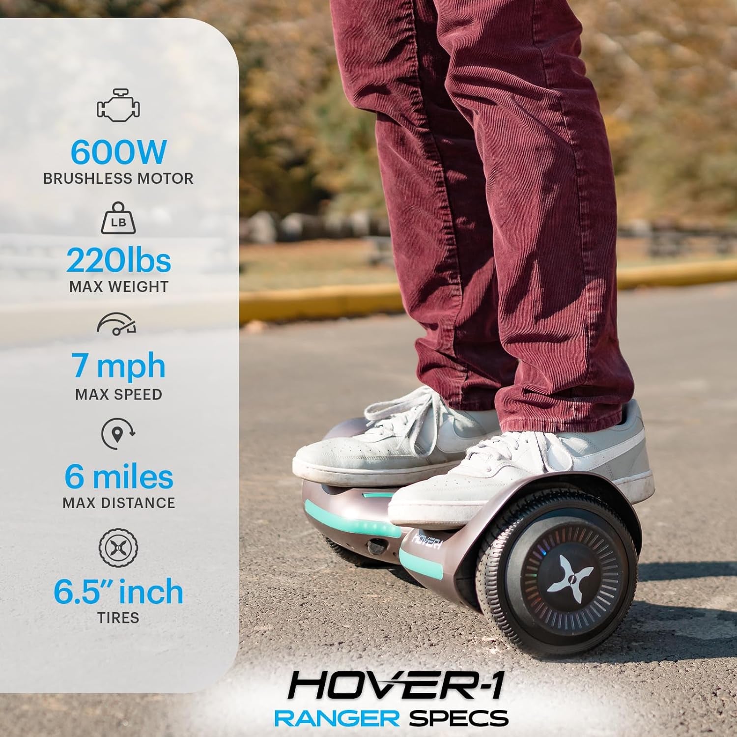 Ranger Electric Self-Balancing Hoverboard with Dual 200W Motors, 7 MPH Max Speed, 6 Miles Max Range, and 6.5” Tires