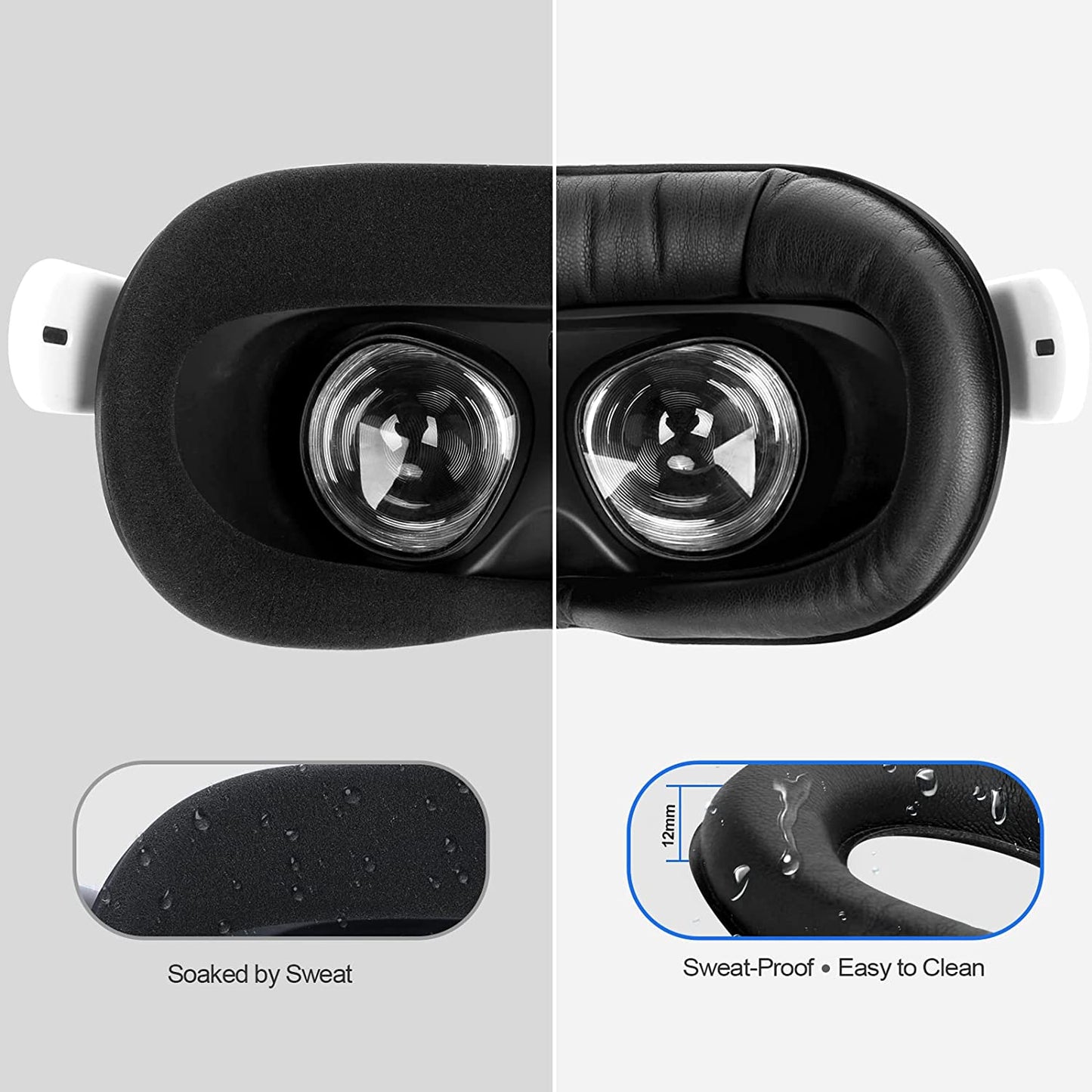 Facial Interface & Face Cover Pad for Oculus Quest 2, Sweat-Proof PU Foam Cushion - VR Accessories for Meta Quest 2, Compatible with Oculus Quest 2 Original Spacer