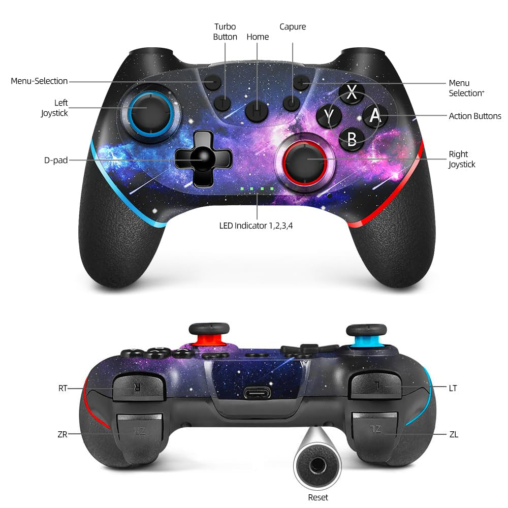 Switch Controllers Wireless, Galaxy Custom Design for Switch Pro Controller, Compatible with Switch/Switch Lite/Switch OLED, with Dual Vibration/Turbo/Ergonomic! (Galaxy)