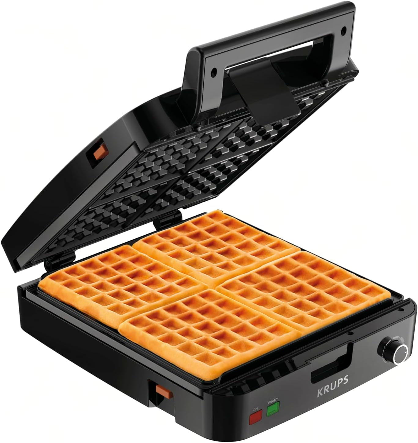 Breakfast Set Stainless Steel Waffle Maker 4 Slices Audible "Ready" Beep, 1200 Watts Square, 5 Browning Levels, Removable Plates, Dishwasher Safe, Belgian Waffle Silver and Black