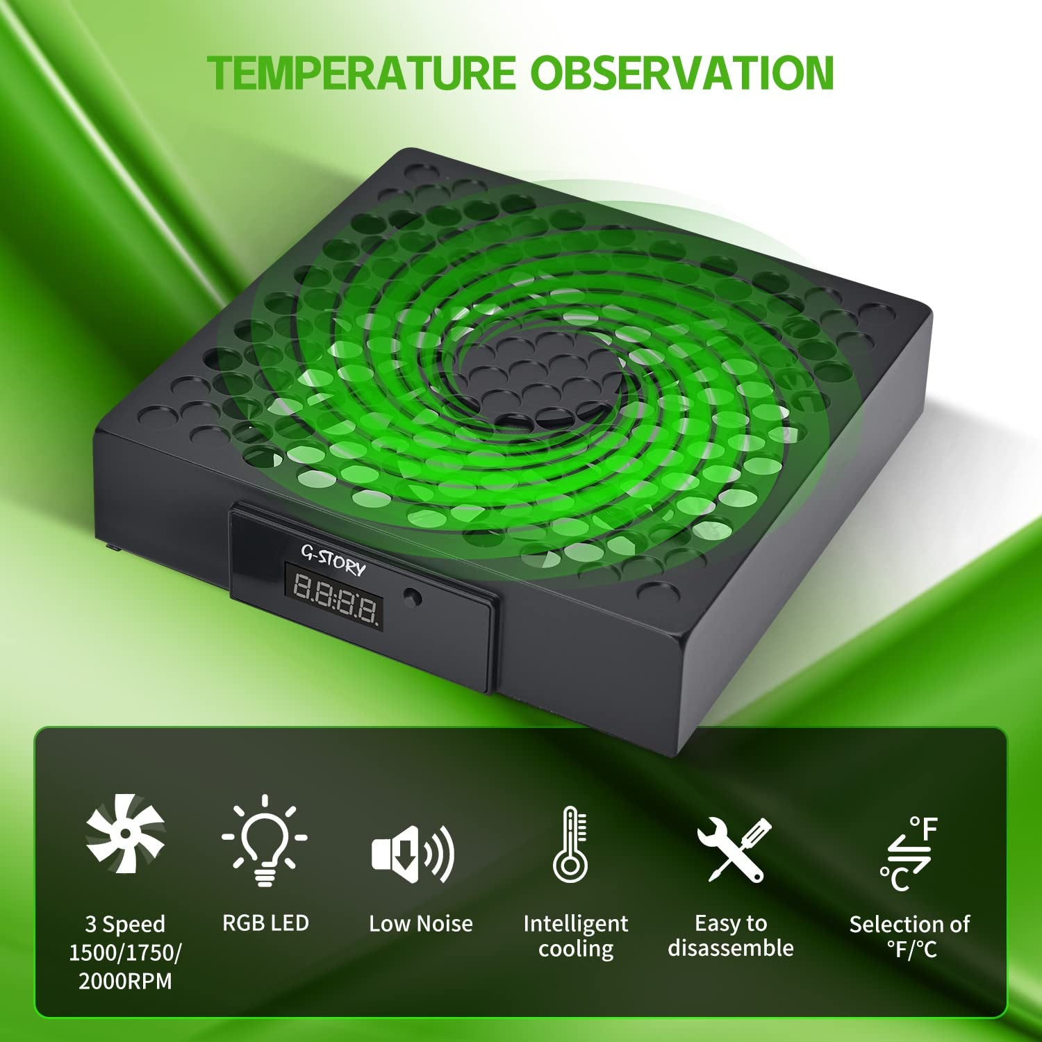 Cooling Fan for Xbox Series X with Automatic Fan Speed Adjustable by Temperature, LED Display, High Performance Cooling, Low Noise, 3 Speed 1500/1750/2000RPM (140MM) with RGB LED