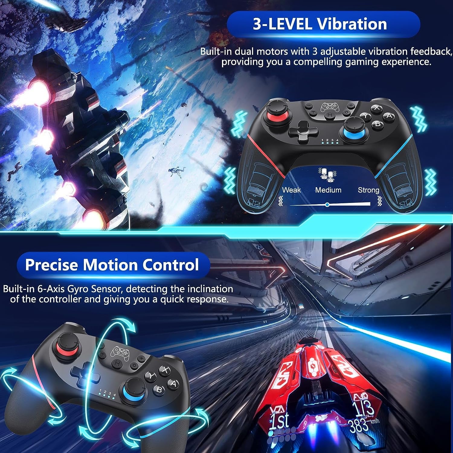 Wireless Switch Controller, Switch Pro Controller Compatible with Switch/Lite/Oled, Switch Remote Gamepad with 6-Axis Gyro, Dual Motor, Wake-Up and Turbo - 2023 New Version