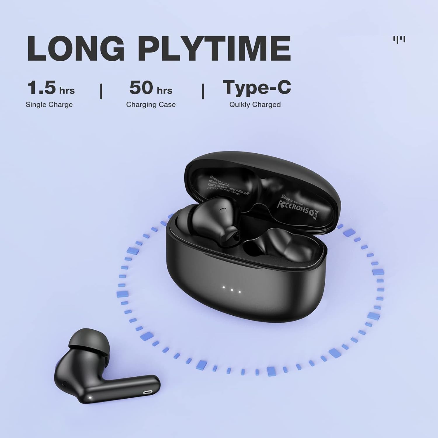 A40 Pro Wireless Earbuds, 50Hrs Playtime Bluetooth Earbuds Built in Noise Cancellation Mic with Charging Case, Headphones Stereo Sound, IPX7 Waterproof Ear Buds for Iphone and Android