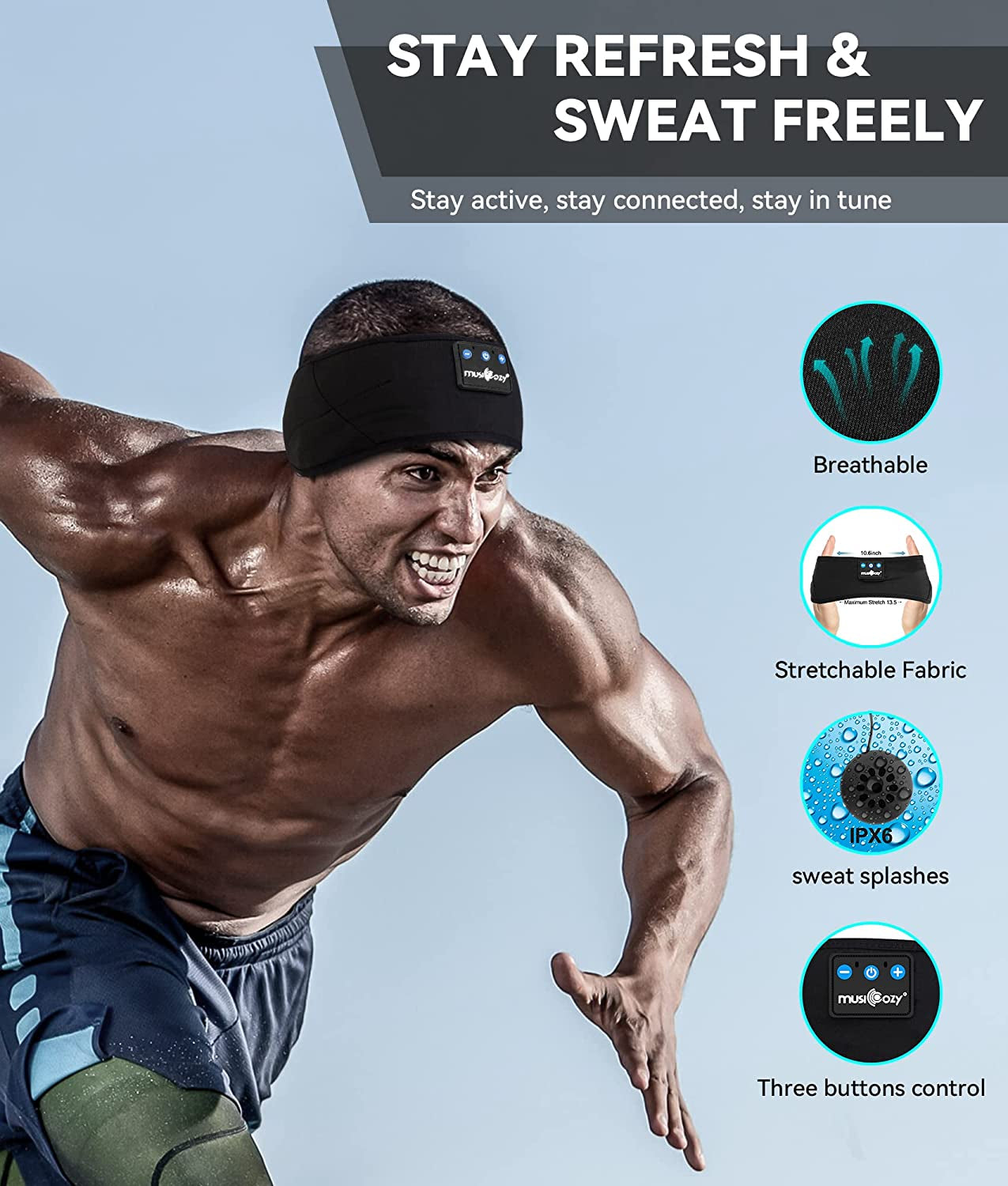 Sleep Headphones Bluetooth 5.2 Headband, Sports Wireless Earphones Sweat Resistant Earbuds with Ultra-Thin HD Stereo Speaker for Workout Running Cool Gadgets Unique Gifts