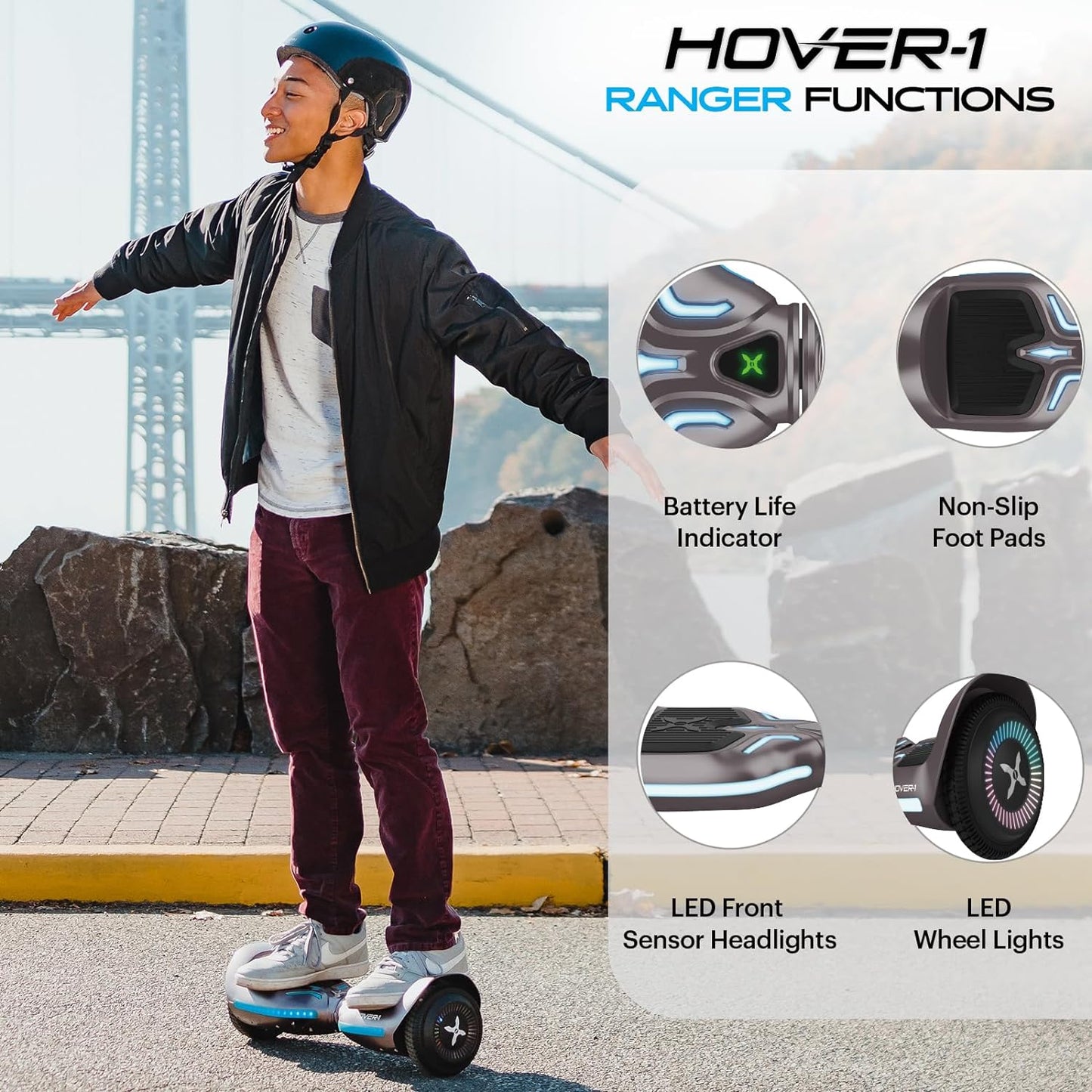 Ranger Electric Self-Balancing Hoverboard with Dual 200W Motors, 7 MPH Max Speed, 6 Miles Max Range, and 6.5” Tires