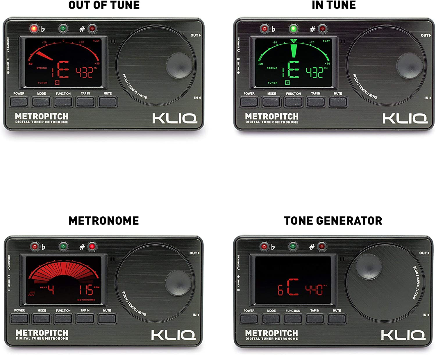 KLIQ Metropitch - Metronome Tuner for All Instruments - with Guitar, Bass, Violin, Ukulele, and Chromatic Tuning Modes (Metropitch, Black)