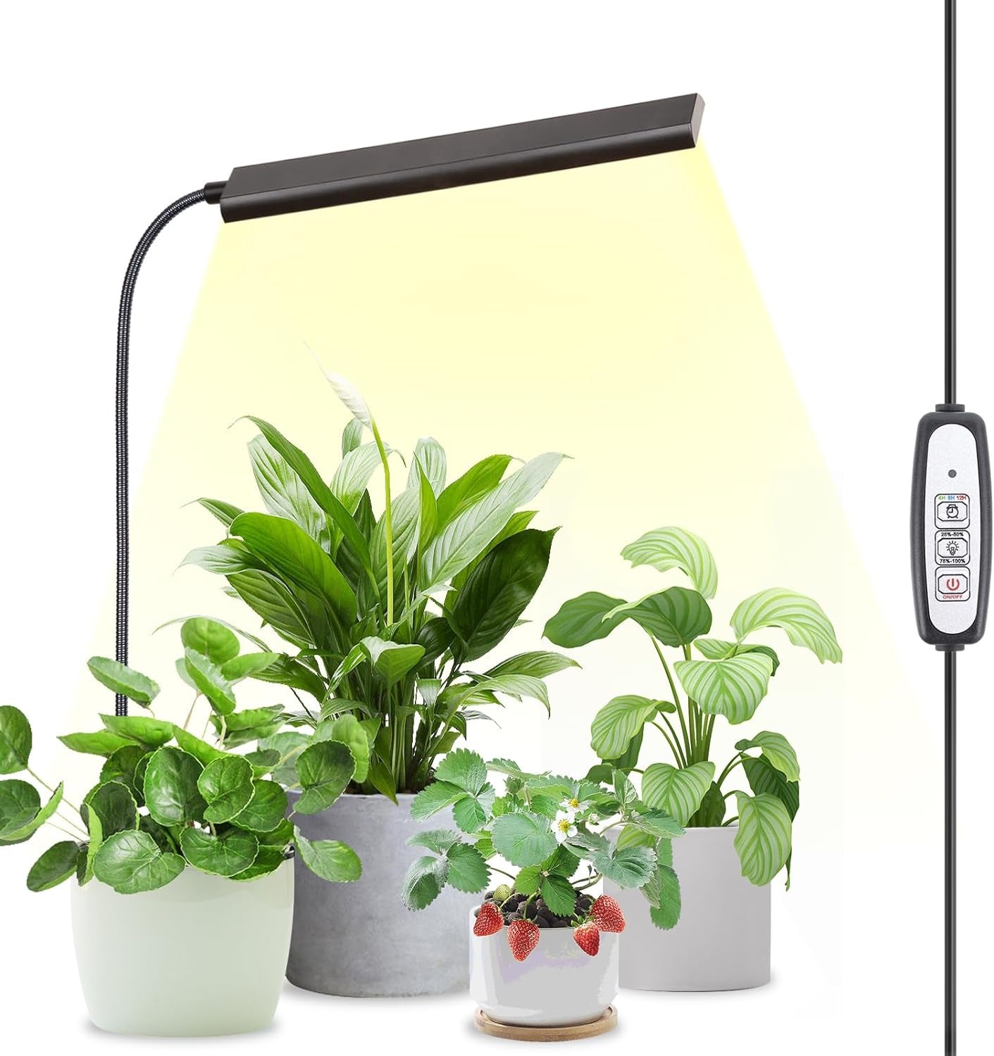 Grow Light for Indoor Plants Growing, Full Spectrum Gooseneck Plant Light for Indoor Plants, 52 LED Bright Grow Lamp with Auto On/Off Timer 4/8/12H, 4 Dimmable Brightness, Black