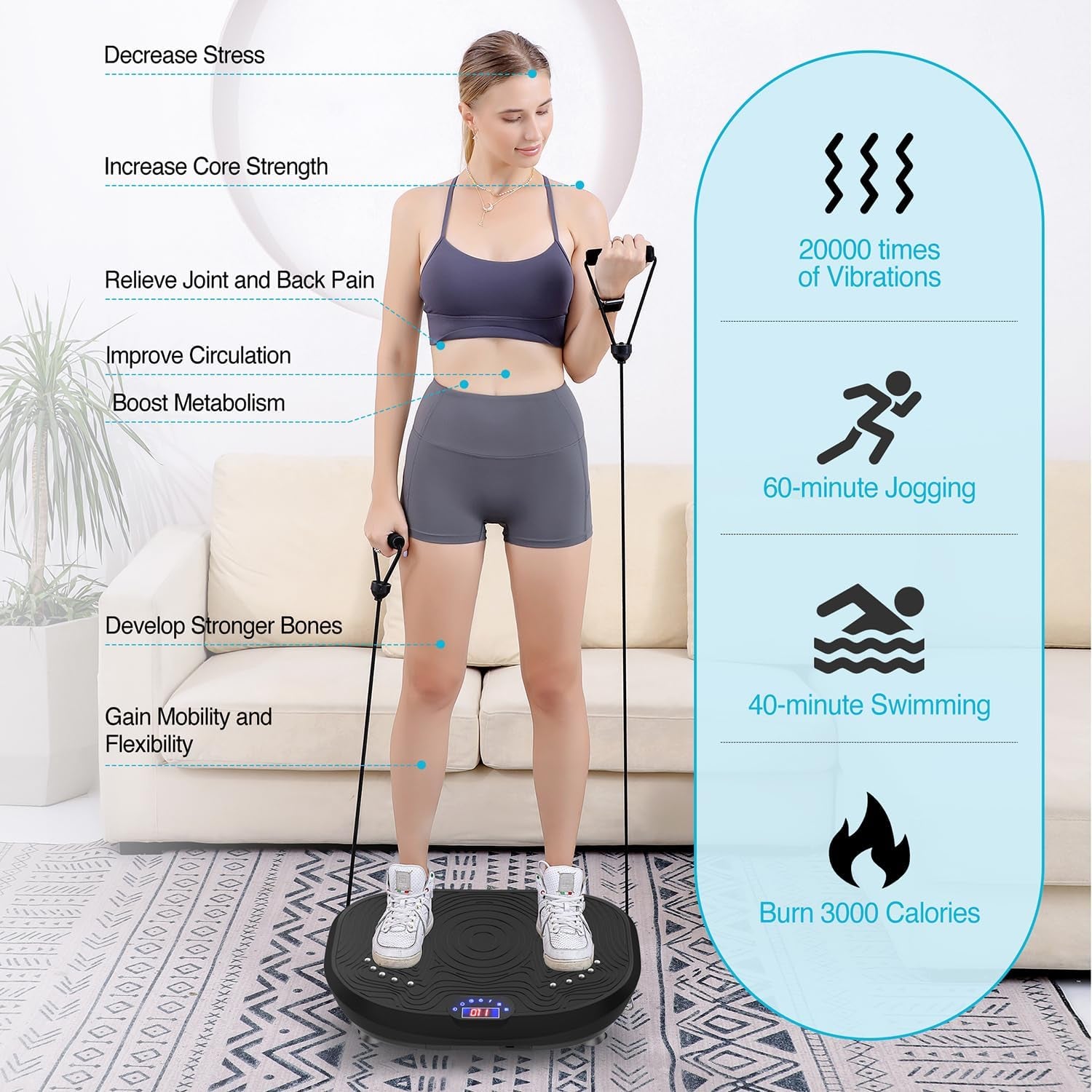 Vibration Plate Exercise Machine Whole Body Workout Power Vibrate Fitness Platform Vibrating Machine Exercise Board for Weight Loss Shaping Toning Wellness Home Gyms Workout