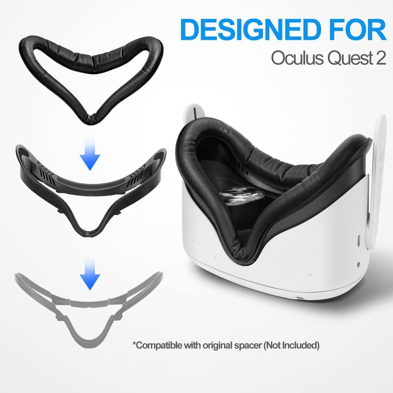 Facial Interface & Face Cover Pad for Oculus Quest 2, Sweat-Proof PU Foam Cushion - VR Accessories for Meta Quest 2, Compatible with Oculus Quest 2 Original Spacer