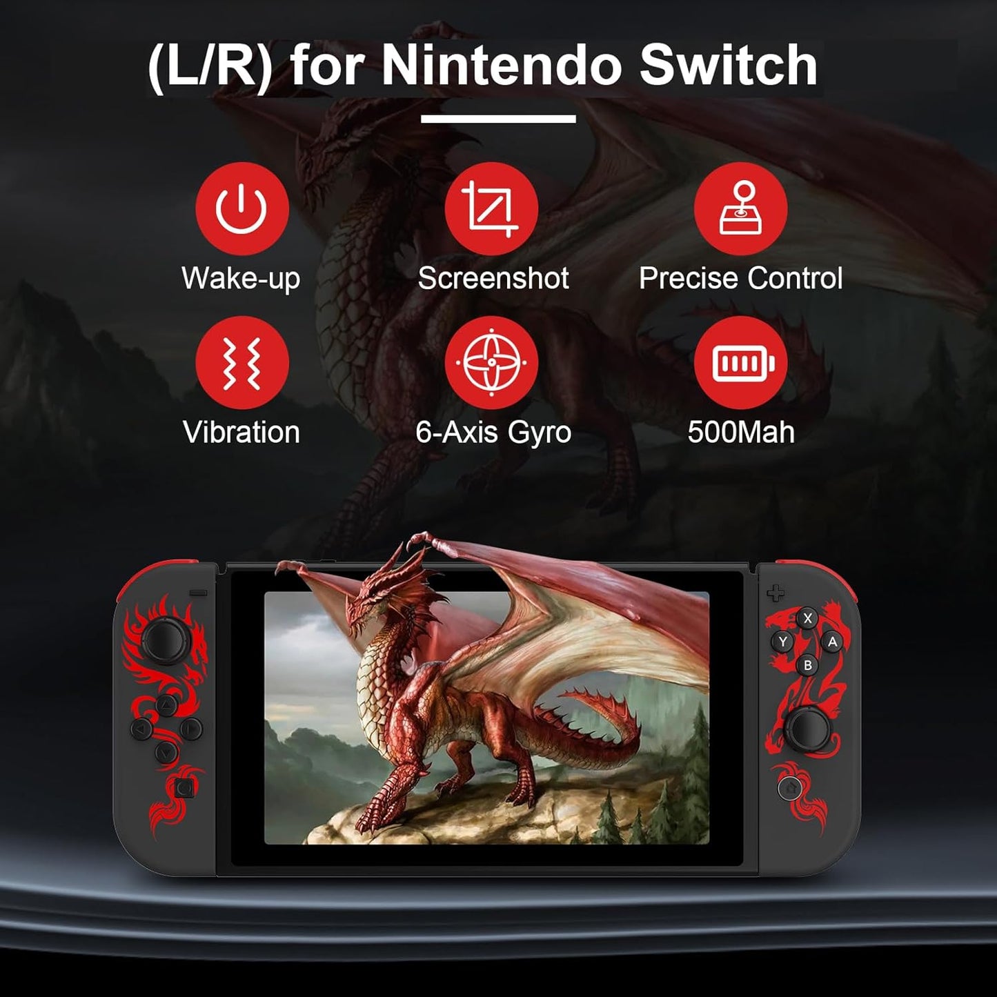 Controller for Nintendo Switch, Red Dragon Controllers for Switch/Lite/Oled, Replacement Controllers with Dual Vibration/Wake-Up