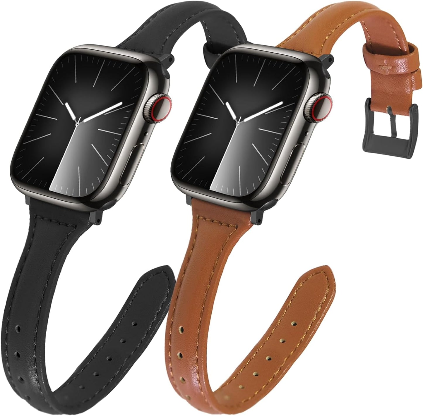 2-Pack Slim Leather Band Compatible with Apple Watch Band 40Mm 41Mm 38Mm 42Mm 44Mm 45Mm 49Mm, Top Premium Layer Leather Strap Thin Apple Watch Bands for Iwatch Series 9 8 7 6 5 4 3 2 1 SE