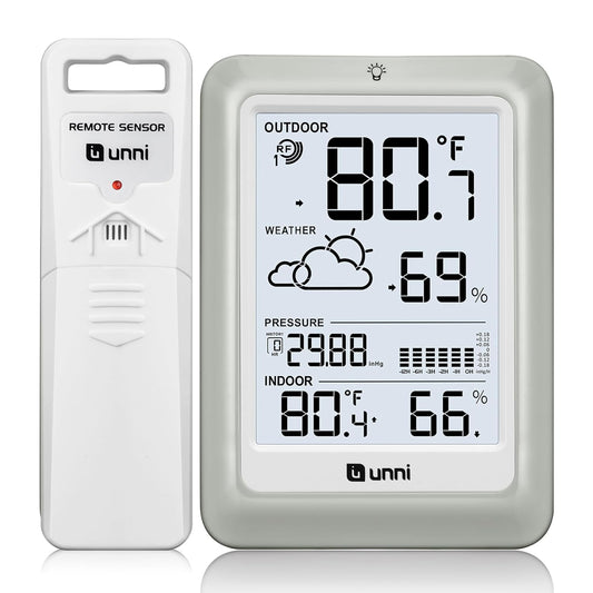 Indoor Outdoor Thermometer Hygrometer Wireless Weather Stations, Temperature Humidity Monitor Battery Powered inside outside Thermometer with 330Ft Range Remote Sensor and Adjustable Backlight