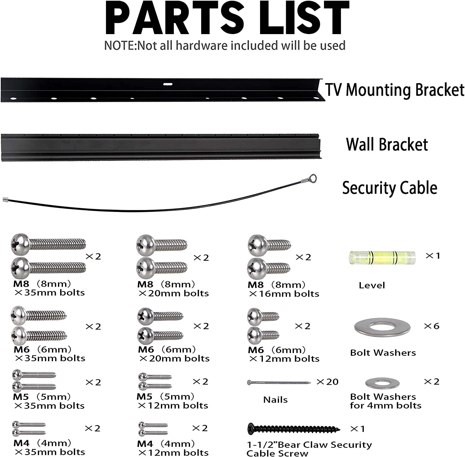 No Stud TV Wall Mount, Drywall Studless TV Hanger No Damage, No Drill, Non Screws, Flat Screen Easy Install Bar Bracket Fits VESA 12-55 Inch Tvs up to 99 Lbs, Include Hardware Levels