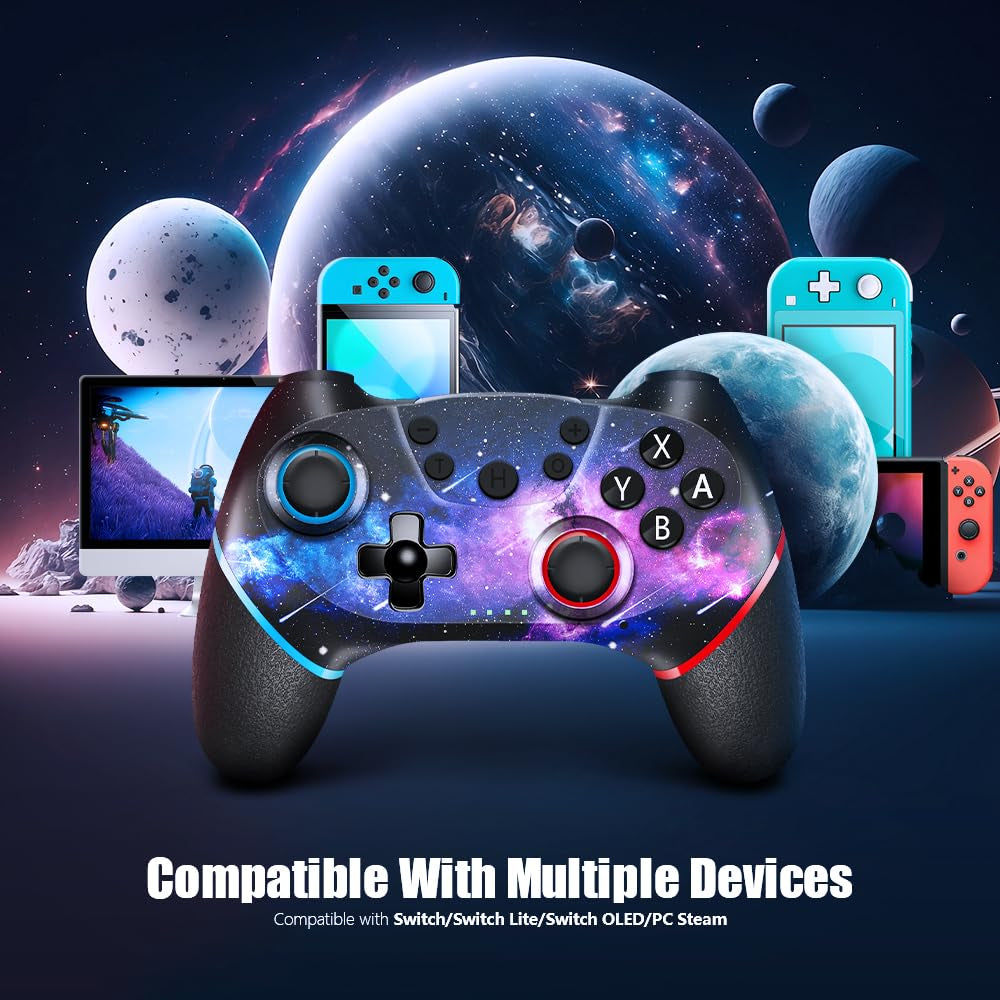 Switch Controllers Wireless, Galaxy Custom Design for Switch Pro Controller, Compatible with Switch/Switch Lite/Switch OLED, with Dual Vibration/Turbo/Ergonomic! (Galaxy)