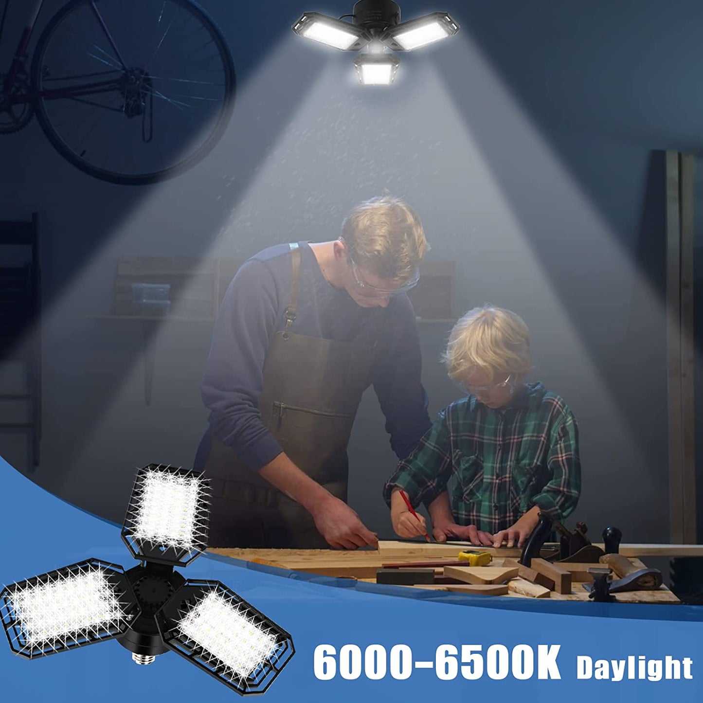 LED Garage Lights Bulb 2 Pack -80W, 8000LM 6500K Led Shop Light with 3 Deformable Panels, Basement Barn Light Garage Ceiling Lights, E26/E27 for Garage, Warehouse, Shop, Basement