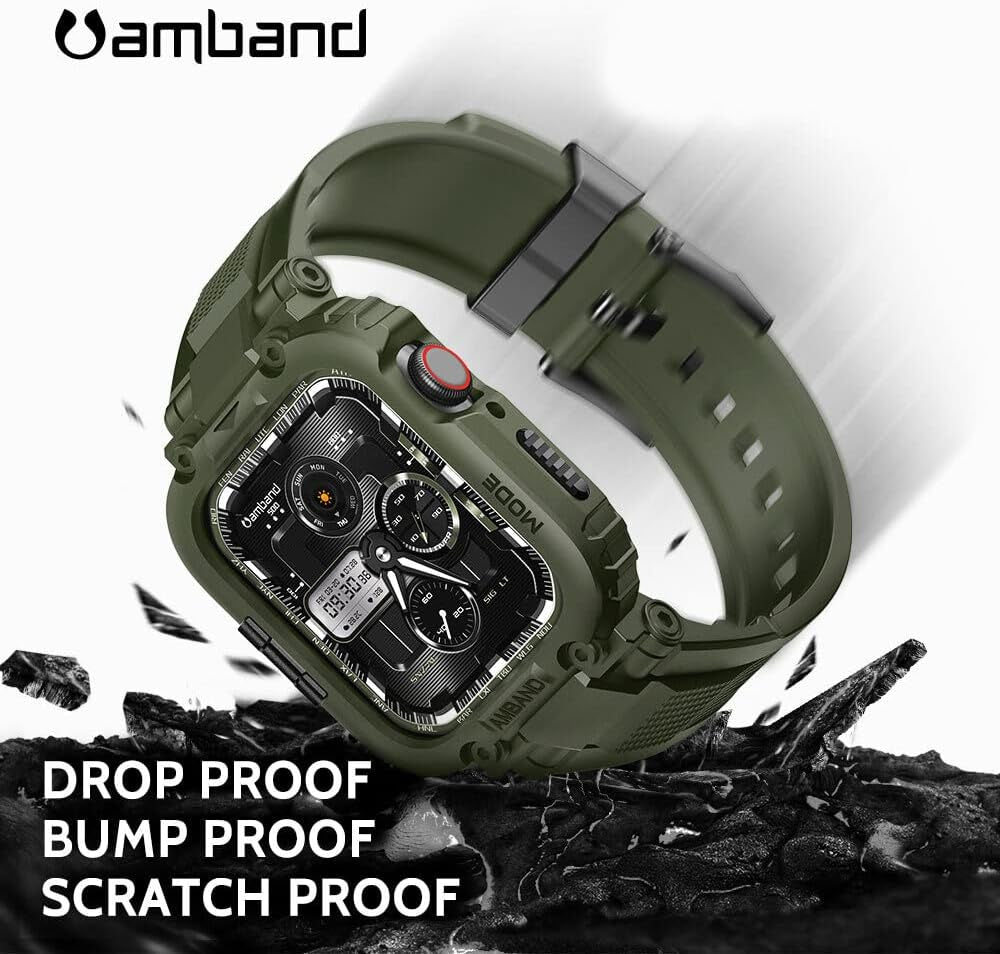 Bands Compatible with Apple Watch 9/8/7 45Mm, M1 Sport Series Rugged Case Protective Cover for Iwatch 6/SE/5/4/3 44Mm 42Mm Men Green