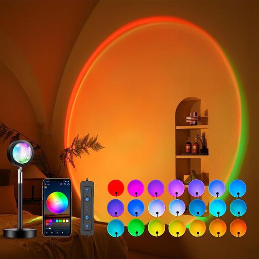 Sunset Lamp Projection, Not Only 21 Colors Sunset Lights, 180 Degree Rotation Led Light, Push Button Switch & APP Control Projector for Party Bedroom Decor