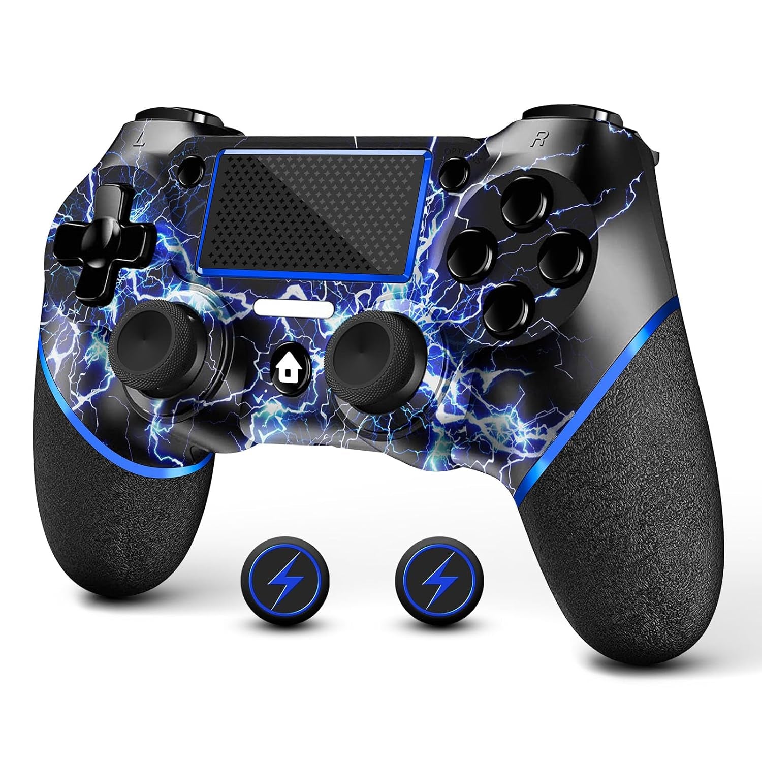 Wireless Controller for PS4, Custom Design V2 Gamepad Joystick for PS4 with Non-Slip Grip of Both Sides and 3.5Mm Audio Jack! Thumb Caps Included! (Lightning)