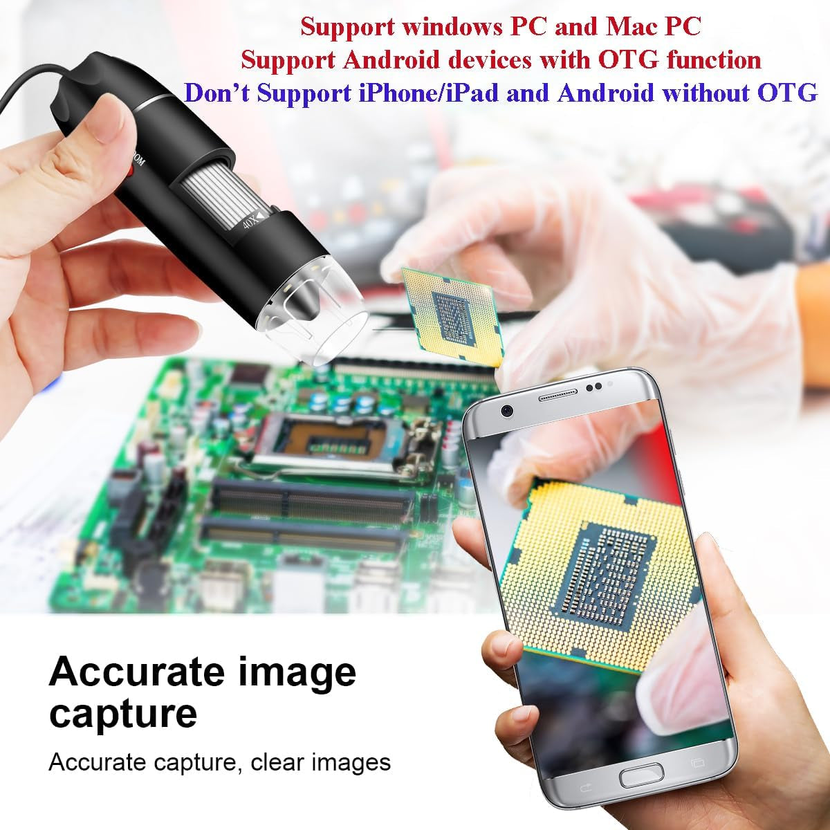 USB Microscope Camera 40X to 1000X,  Digital Microscope with Metal Stand & Carrying Case, Compatible with Android Windows Linux Mac, Portable Microscope Camera for Kids Students Adults