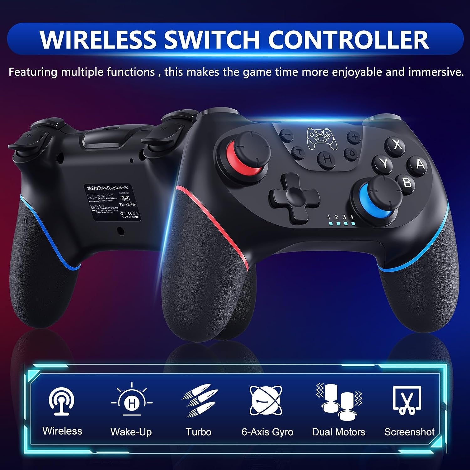 Wireless Switch Controller, Switch Pro Controller Compatible with Switch/Lite/Oled, Switch Remote Gamepad with 6-Axis Gyro, Dual Motor, Wake-Up and Turbo - 2023 New Version