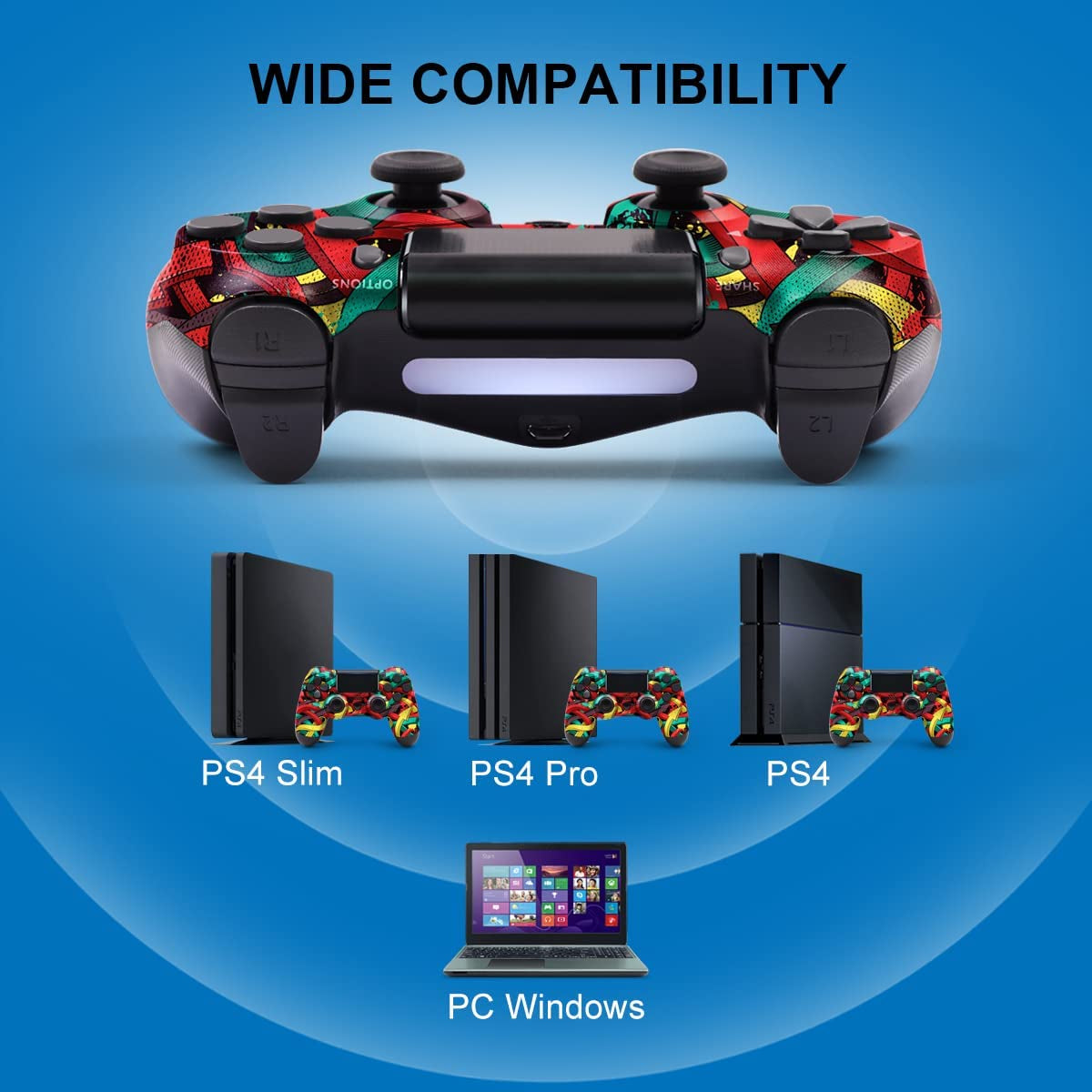 PS4 Controller Wireless, with USB Cable/1000Mah Battery/Dual Vibration/6-Axis Motion Control/3.5Mm Audio Jack/Multi Touch Pad/Share Button, PS4 Controller Compatible with Ps4/Slim/Pro/Pc