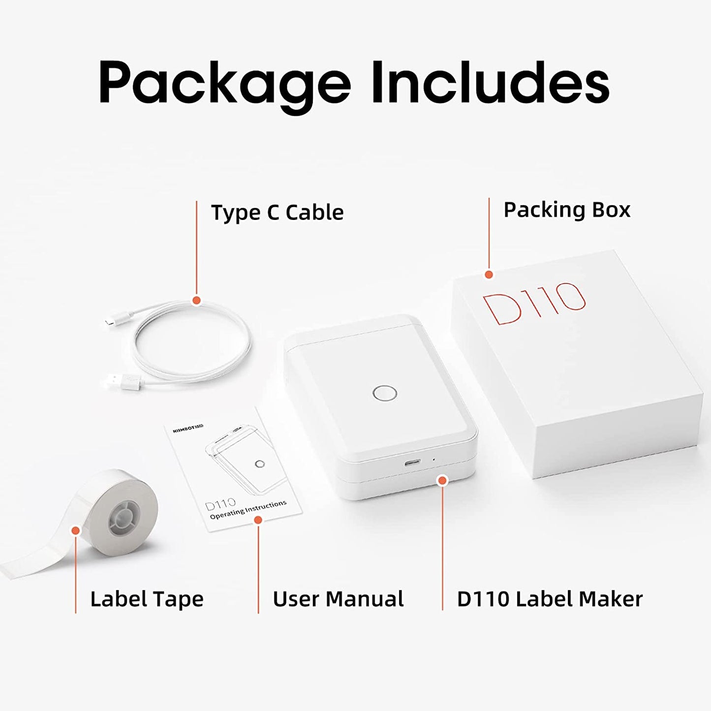 D110 Label Maker Machine with Tape, Small Thermal Sticker Printer with 0.59''X1.18'' Labels, Portable Bluetooth Connection, Monochrome