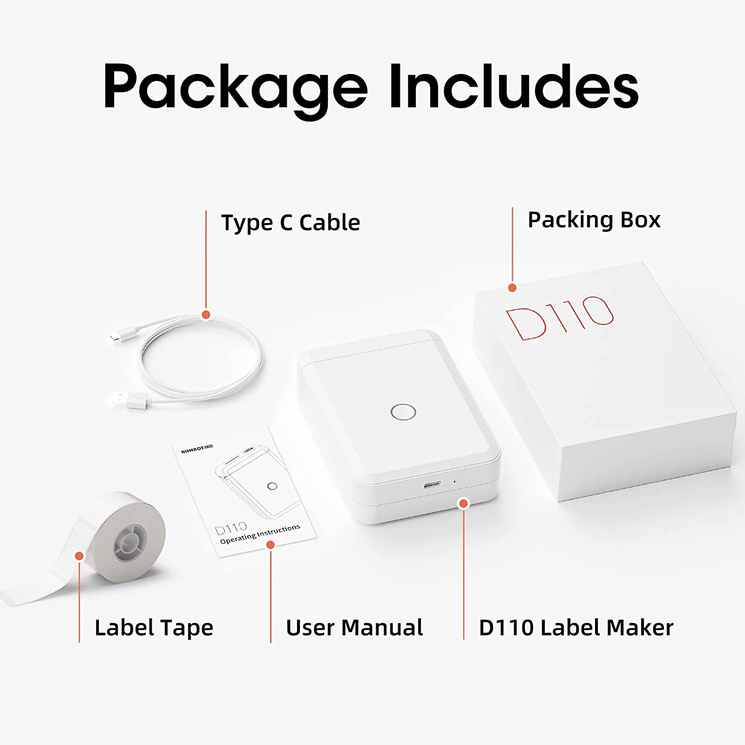 D110 Label Maker Machine with Tape, Small Thermal Sticker Printer with 0.59''X1.18'' Labels, Portable Bluetooth Connection, Monochrome