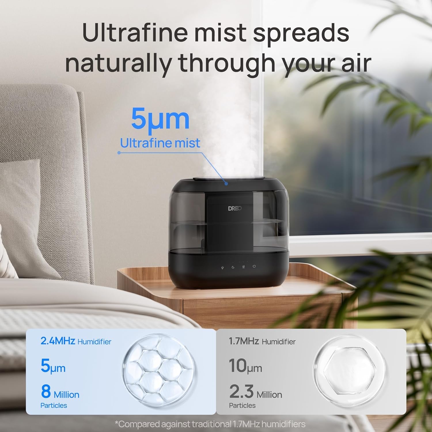 Humidifiers for Bedroom, Top Fill 4L Supersized Cool Mist Humidifier with Oil Diffuser and Nightlight, 32H Runtime, Quiet Ultrasonic Humidifiers for Home, Large Room, Baby Nursery and Plants