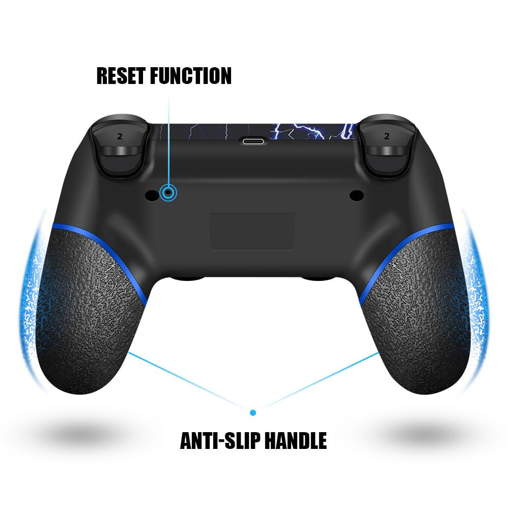 Wireless Controller for PS4, Custom Design V2 Gamepad Joystick for PS4 with Non-Slip Grip of Both Sides and 3.5Mm Audio Jack! Thumb Caps Included! (Lightning)