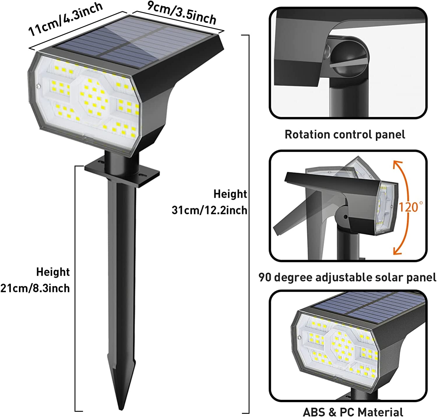 Solar Lights Outdoor Waterproof IP68, 56 LED 3 Lighting Modes Solar Powered Garden Yard Spot Solar Lights for outside Landscape- 4 Pack (Cool White)