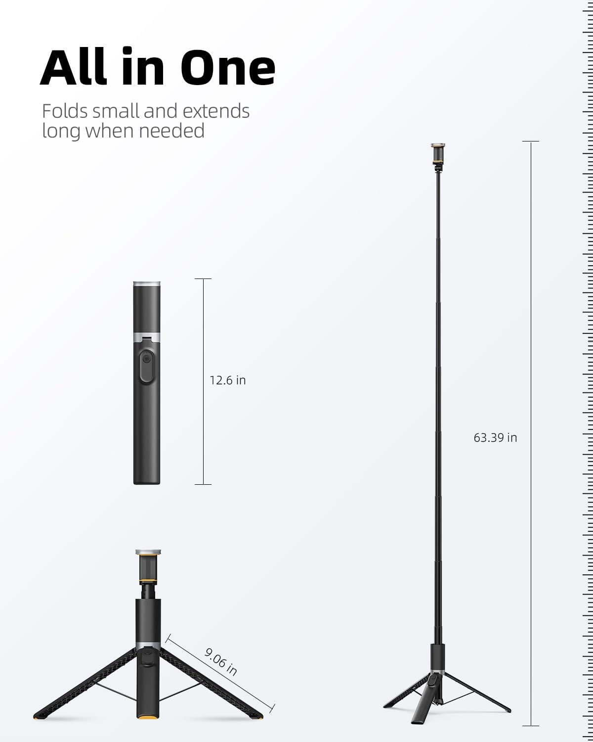 Phone Tripod,  63" Portable Selfie Stick Tripod with Remote & Iphone Tripod Stand for Video Recording, Travel Tripod for Iphone, Cell Phone Tripod Compatible with Iphone 15/14/13 Pro Max/Android