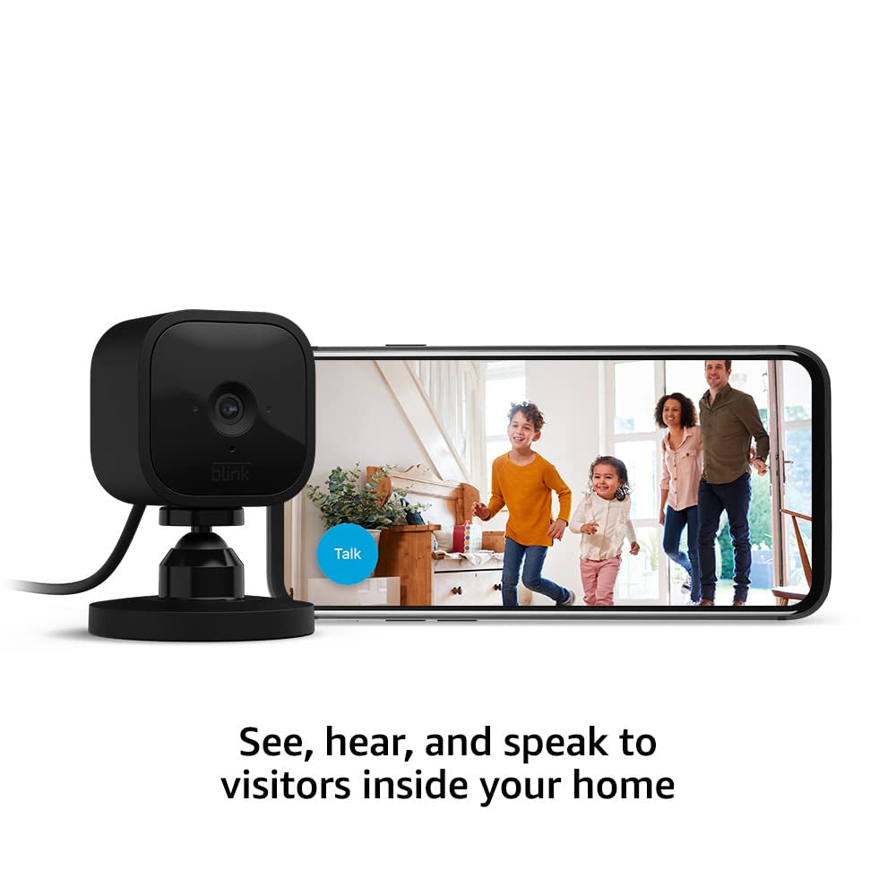 Mini – Compact Indoor Plug-In Smart Security Camera, 1080P HD Video, Night Vision, Motion Detection, Two-Way Audio, Easy Set Up, Works with Alexa – 1 Camera (Black)