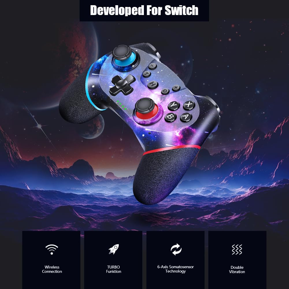 Switch Controllers Wireless, Galaxy Custom Design for Switch Pro Controller, Compatible with Switch/Switch Lite/Switch OLED, with Dual Vibration/Turbo/Ergonomic! (Galaxy)