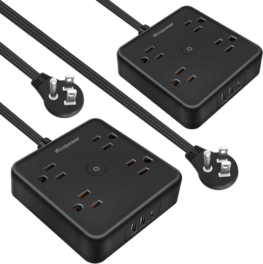 2 Pack Ultra Flat Plug Power Strip,Power Strips with Surge Protection-4 Widely Outlets,6 Ft Flat Plug Extension Cord with 3 USB Ports(1 USB C Port),Slim Desk Charging Station,Etl Listed,Black