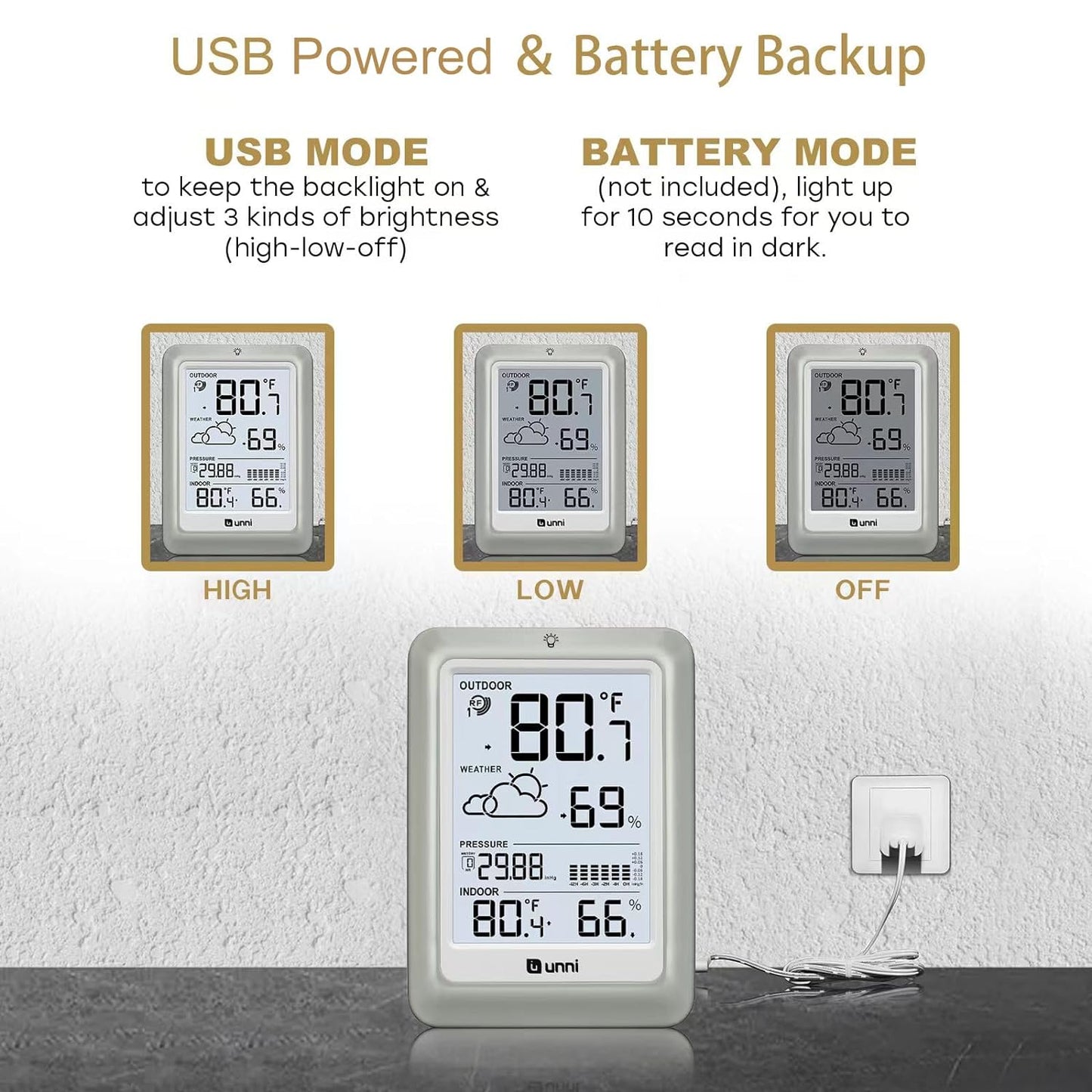 Indoor Outdoor Thermometer Hygrometer Wireless Weather Stations, Temperature Humidity Monitor Battery Powered inside outside Thermometer with 330Ft Range Remote Sensor and Adjustable Backlight