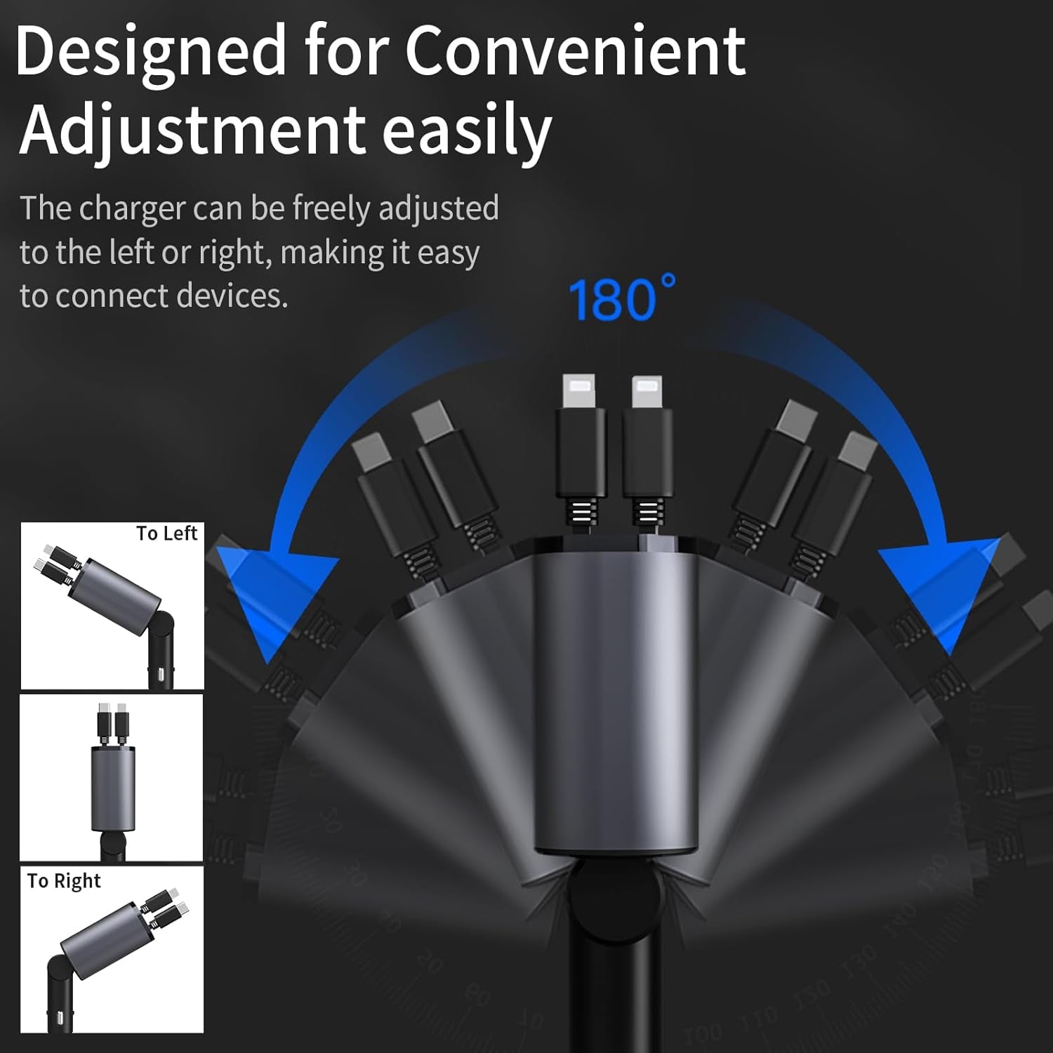 Retractable Car Charger, Fast Car Phone Charger 60W, 2 Retractable Iphone Charger Cables and USB Car Charger, Compatible with Iphone 14/15/13/12/11