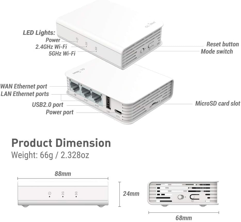 GL-AR750 (Creta) Travel AC VPN Router, 300Mbps(2.4Ghz)+433Mbps(5Ghz) Wi-Fi, 128MB RAM, Microsd Storage Support, Repeater Bridge, Openwrt/Lede Pre-Installed (Renewed)